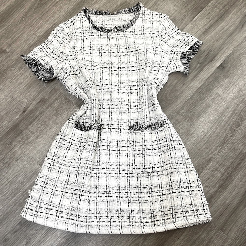 Tweed dress with fringe